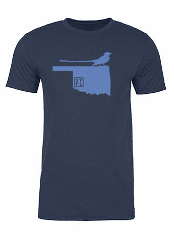 Oklahoma State Bird Tee/Light Blue on Navy - Men's