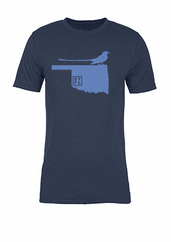 Oklahoma State Bird Tee/Light Blue on Navy - Women's